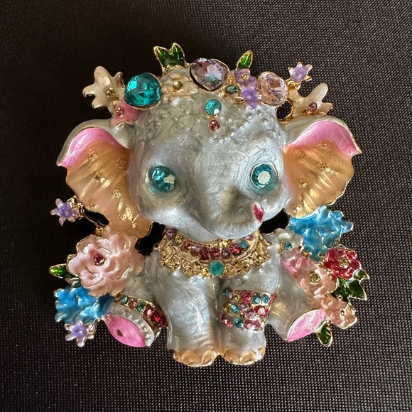 Accessories - Pink and Gray Enamel Baby Elephant brooch